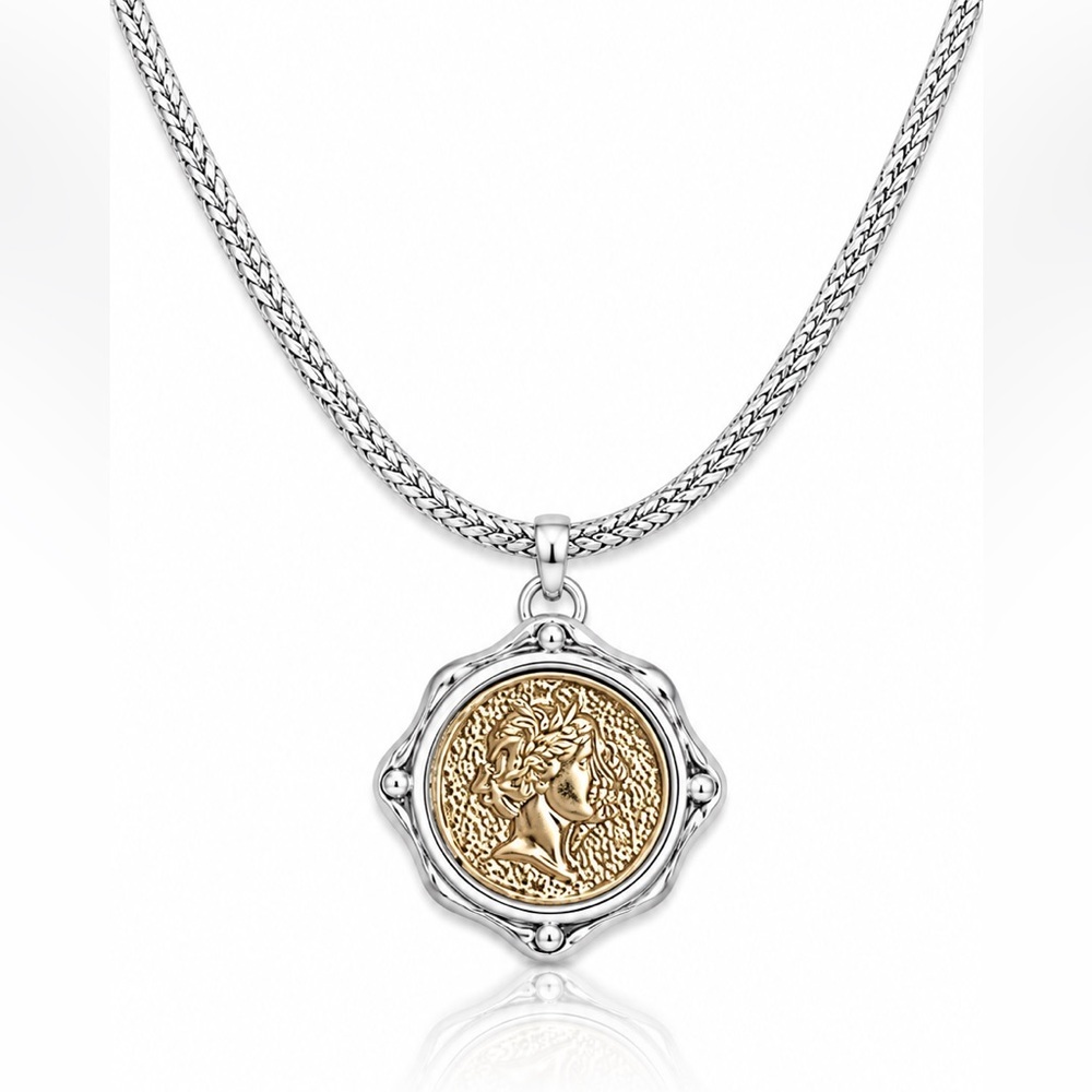 Italian Style Two-Tone Coin Medallion Pendant Necklace